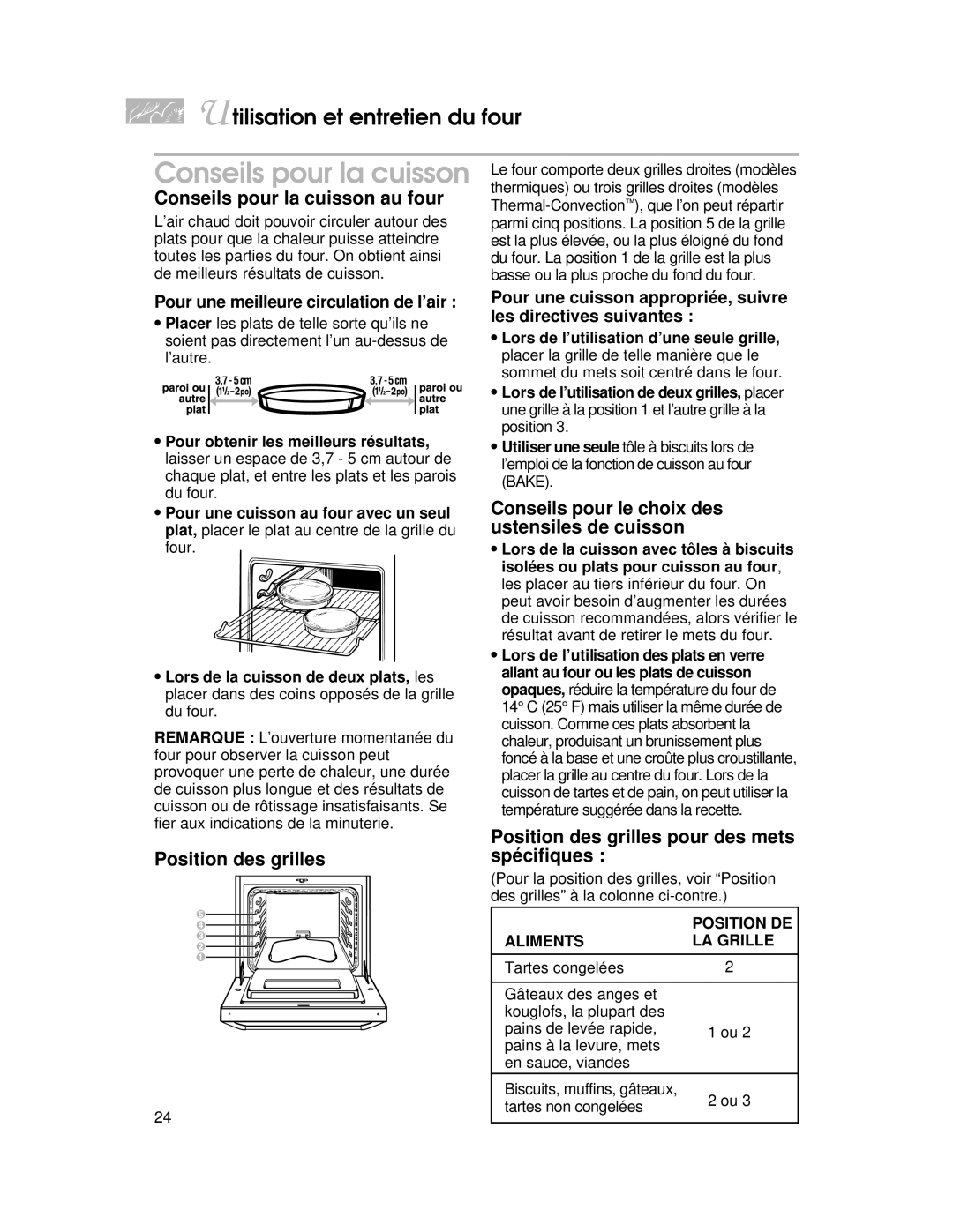 KitchenAid KERI500, KERC500, KERS507, KERC507, YKERI500, YKERC500, YKERS507, YKERC507 warranty Conseils pour la cuisson 