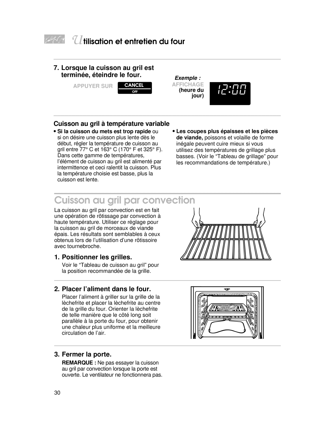 KitchenAid KERI500, KERC500, KERS507, KERC507, YKERI500, YKERC500, YKERS507, YKERC507 Cuisson au gril par convection 