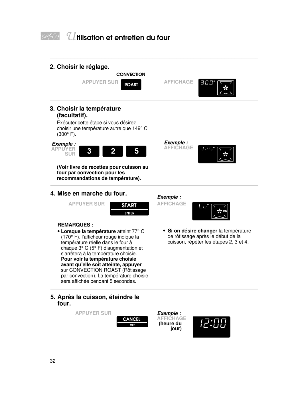 KitchenAid YKERC500, YKERI500 warranty Mise en marche du four 