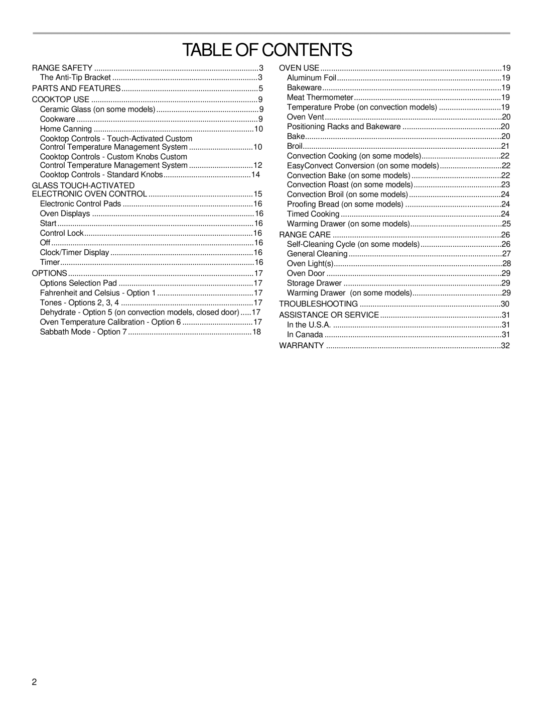 KitchenAid YKERS807, KESK901, YKESS907, YKESS908 manual Table of Contents 