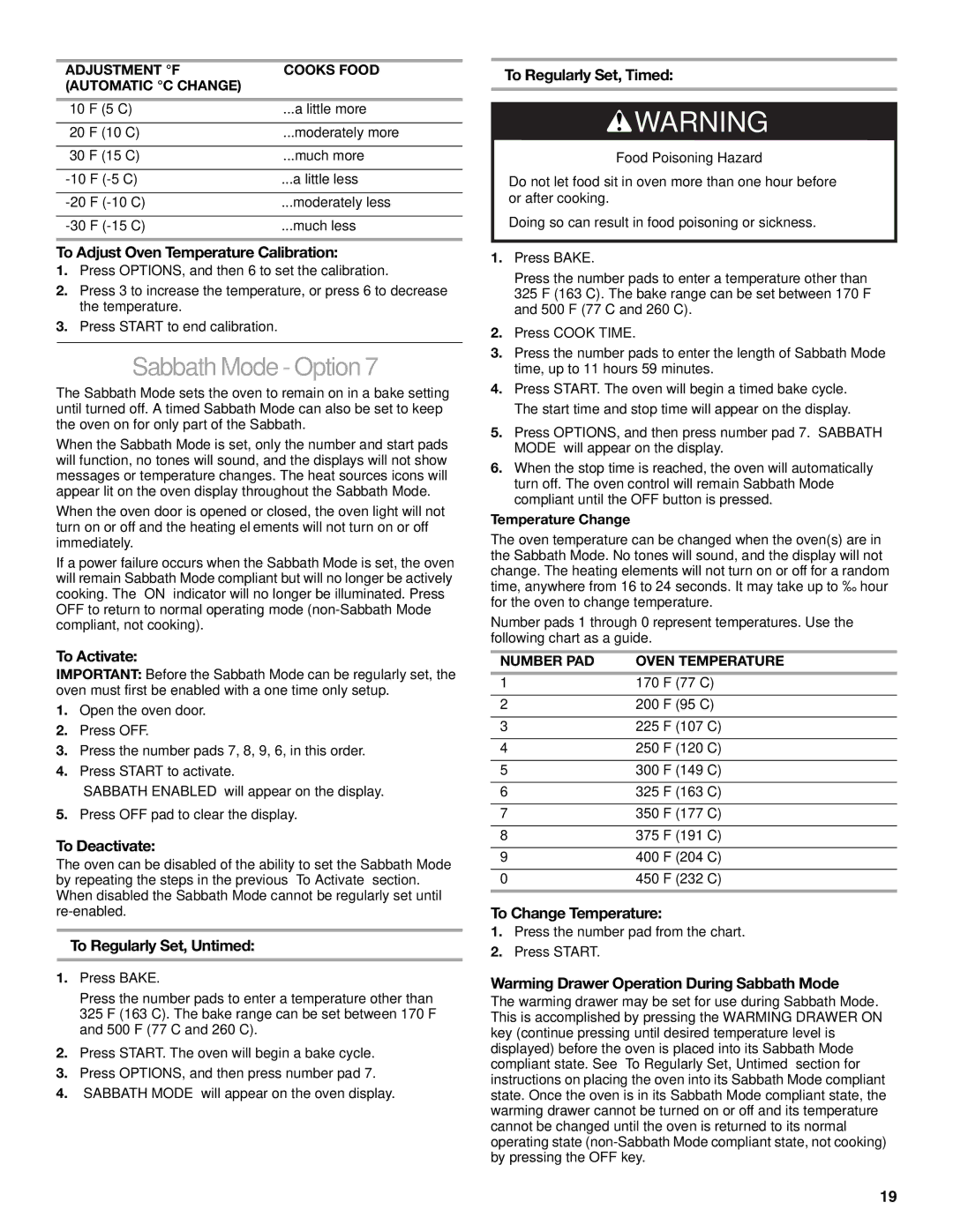 KitchenAid KESK901, YKERS807, YKESS907, YKESS908 manual Sabbath Mode-Option7 