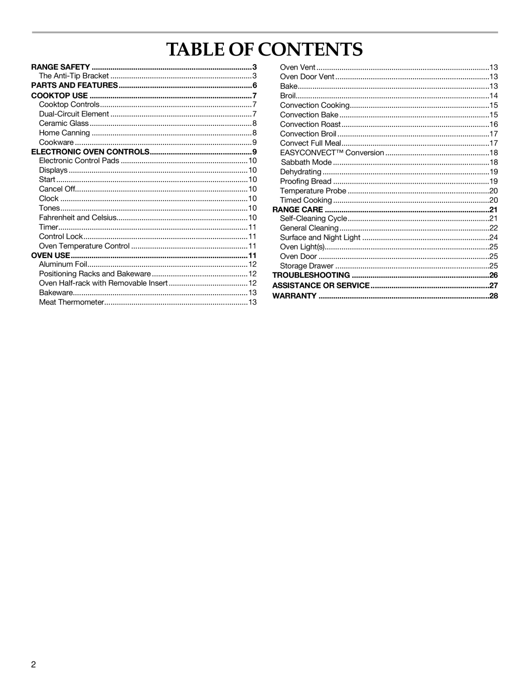 KitchenAid YKESC300, YKERC600, YKERC608, YKERC601, YKESC308 manual Table of Contents 