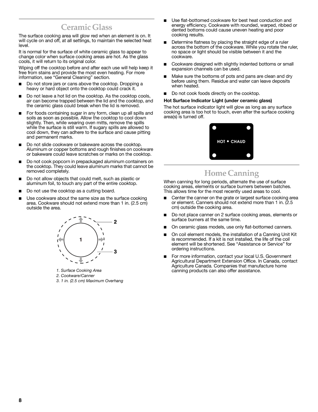 KitchenAid YKERC601, YKESC300, YKERC600 manual Ceramic Glass, Home Canning, Hot Surface Indicator Light under ceramic glass 