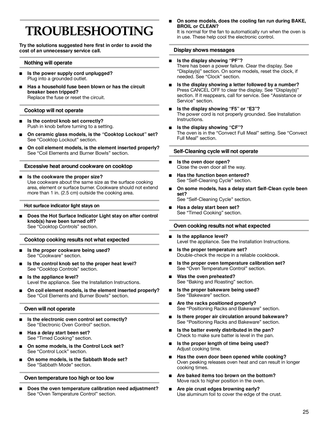 KitchenAid YKESC307, YKERC607, YKESH307 manual Troubleshooting 