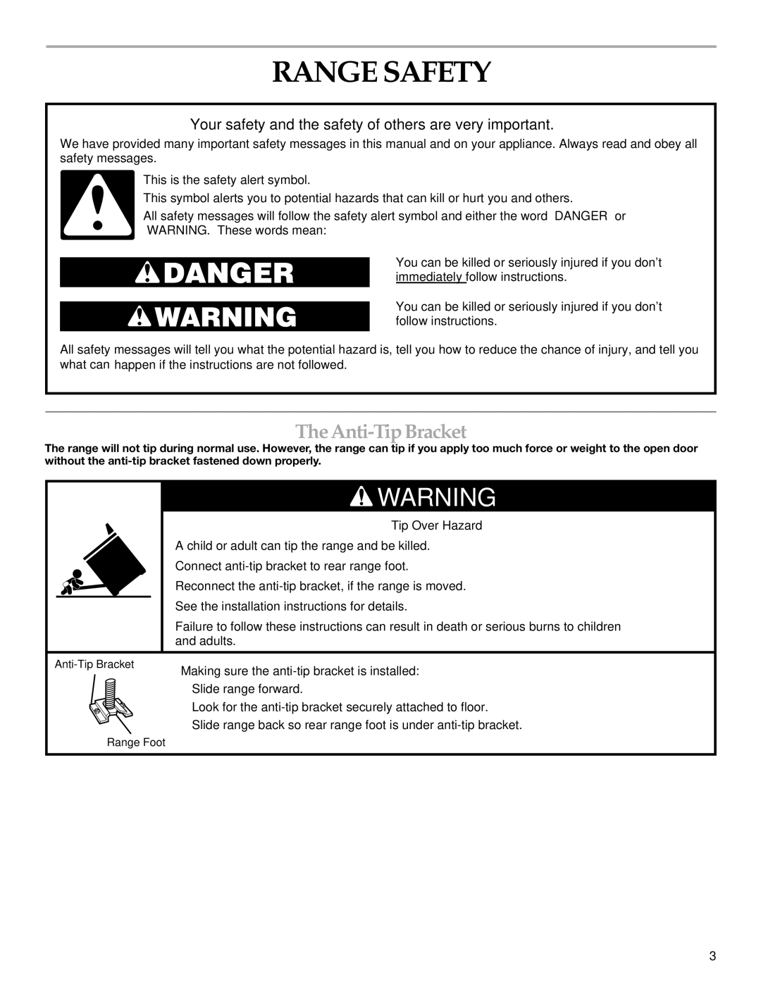 KitchenAid YKESC307, YKERC607, YKESH307 manual Range Safety, TheAnti-TipBracket 