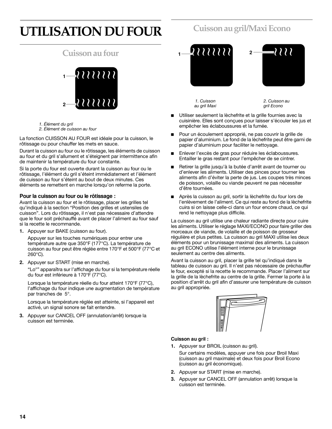 KitchenAid YKESH307 Utilisation DU Four, Cuissonaufour, Cuissonaugril/MaxiEcono, Pour la cuisson au four ou le rôtissage 