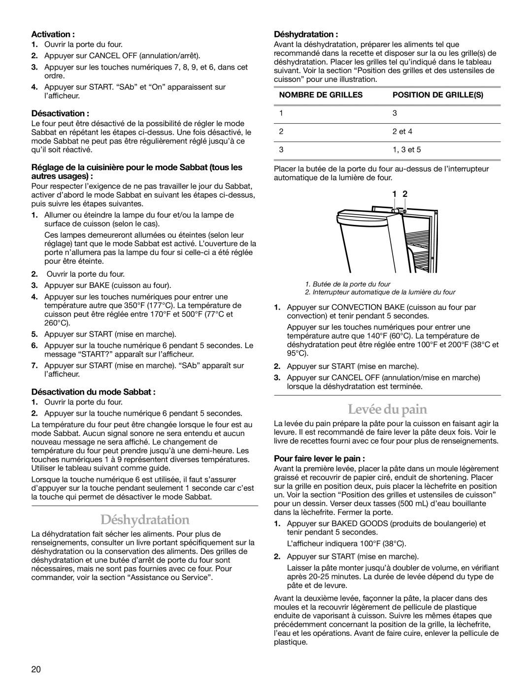 KitchenAid YKESH307, YKESC307, YKERC607 manual Déshydratation, Levéedupain 