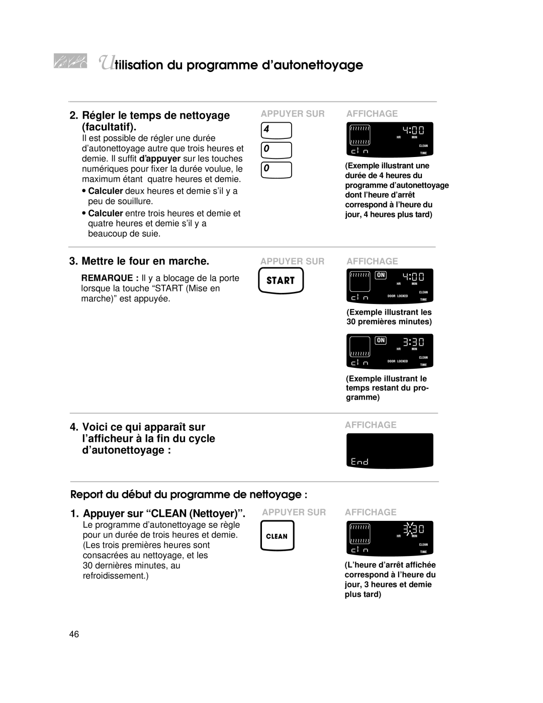 KitchenAid YKGST300, YKGRT500 warranty Régler le temps de nettoyage, Facultatif 