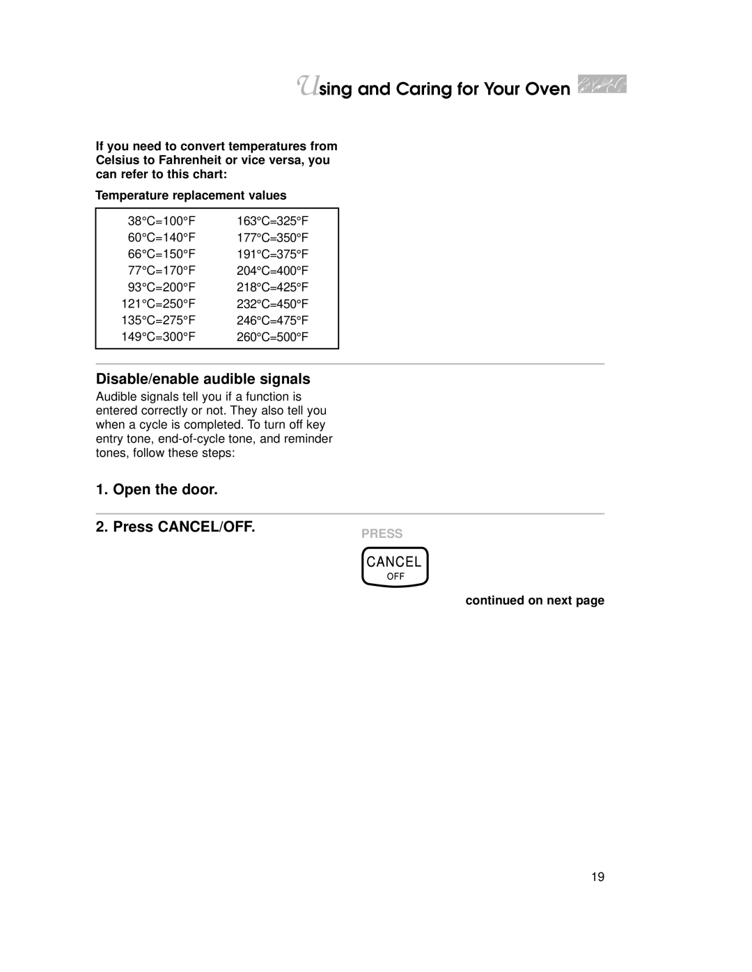 KitchenAid YKGRT500, YKGST300 warranty Disable/enable audible signals, On next 