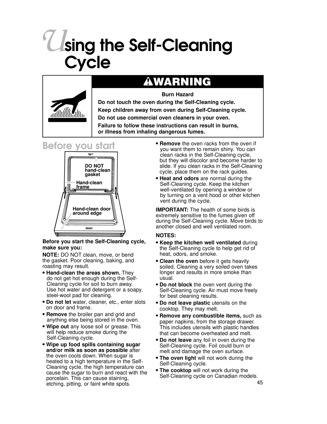 KitchenAid YKGRT500, YKGST300 warranty Using the Self-Cleaning Cycle, Before you start 