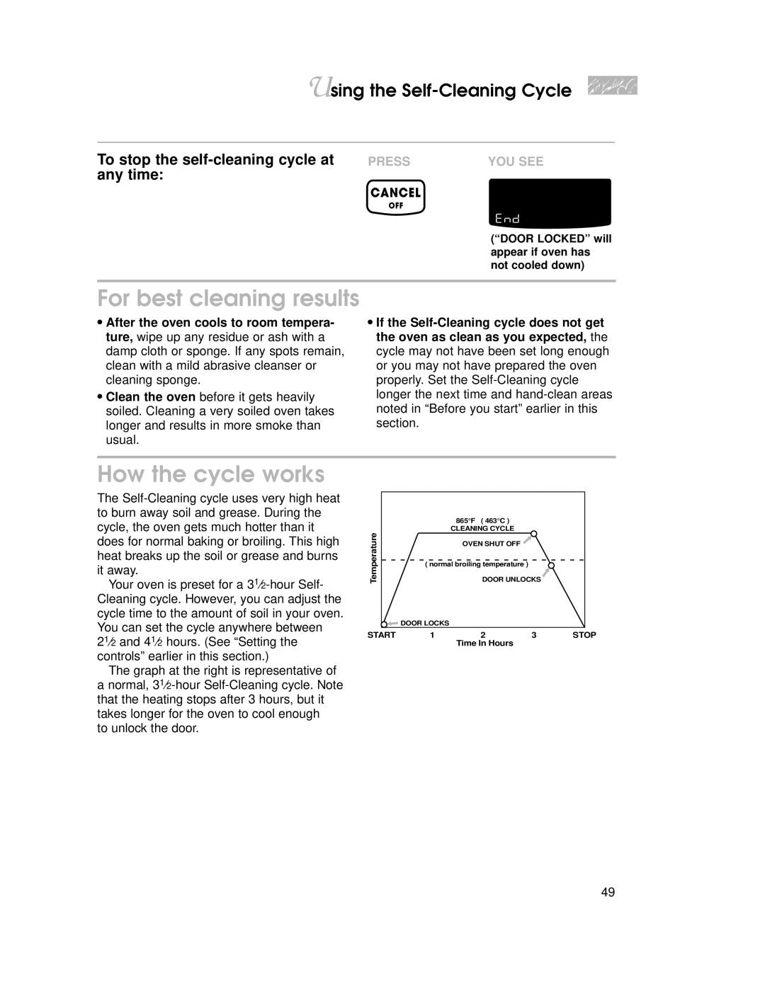 KitchenAid YKGRT500, YKGST300 For best cleaning results, How the cycle works, To stop the self-cleaning cycle at, Any time 