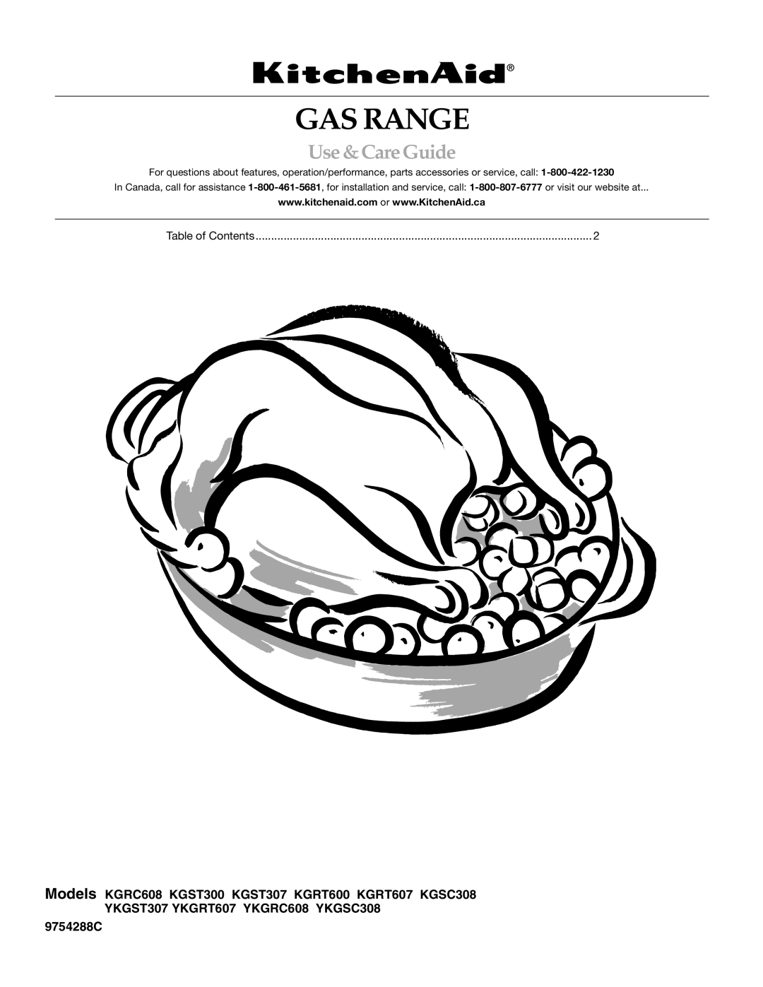 KitchenAid YKGSC308, YKGST307, YKGRT607, KGST300, YKGRC608, KGRT600 manual GAS Range, Use &CareGuide 