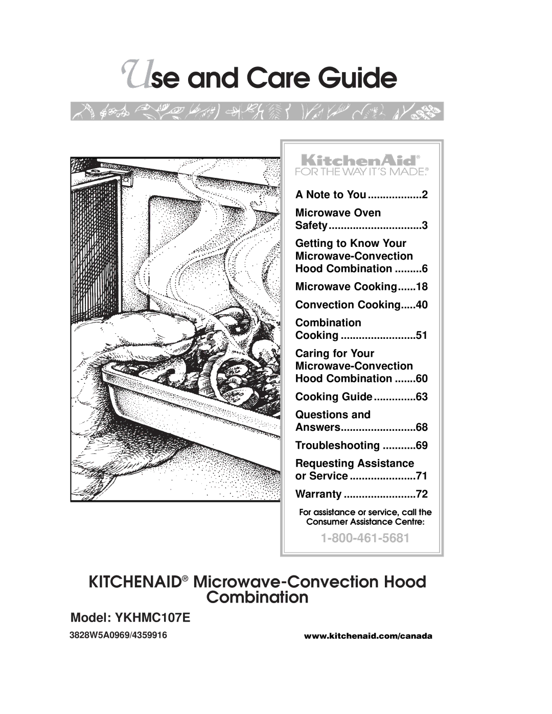 KitchenAid YKHMC107E warranty Use and Care Guide, 3828W5A0969/4359916 