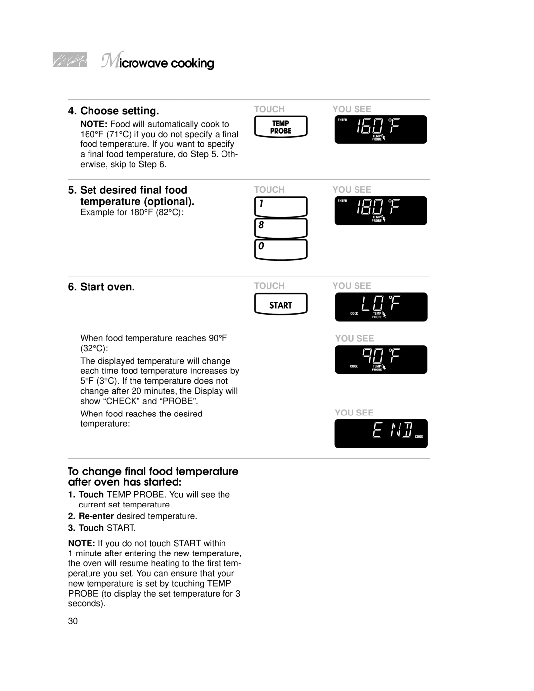 KitchenAid YKHMC107E Set desired final food temperature optional, To change final food temperature after oven has started 