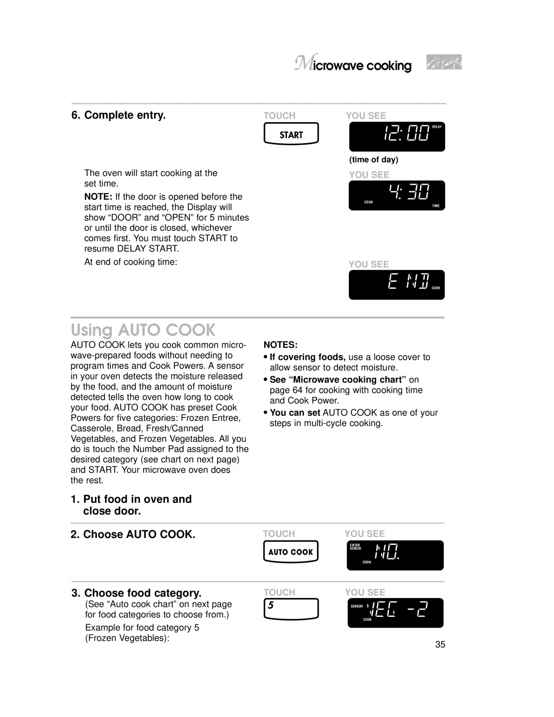 KitchenAid 3828W5A0969 Using Auto Cook, Put food in oven and close door Choose Auto Cook, See Auto cook chart on next 