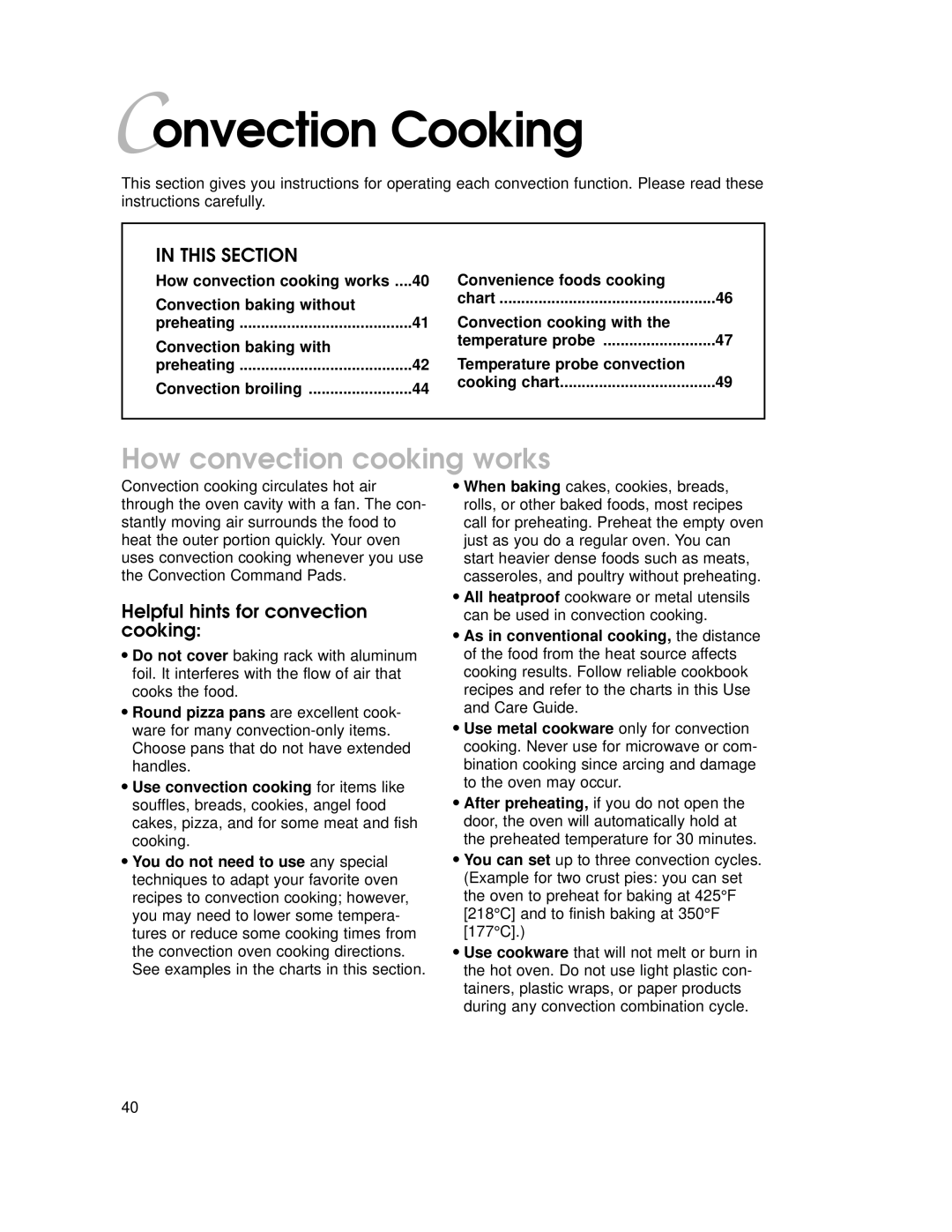 KitchenAid 4359916, YKHMC107E Convection Cooking, How convection cooking works, Helpful hints for convection cooking 