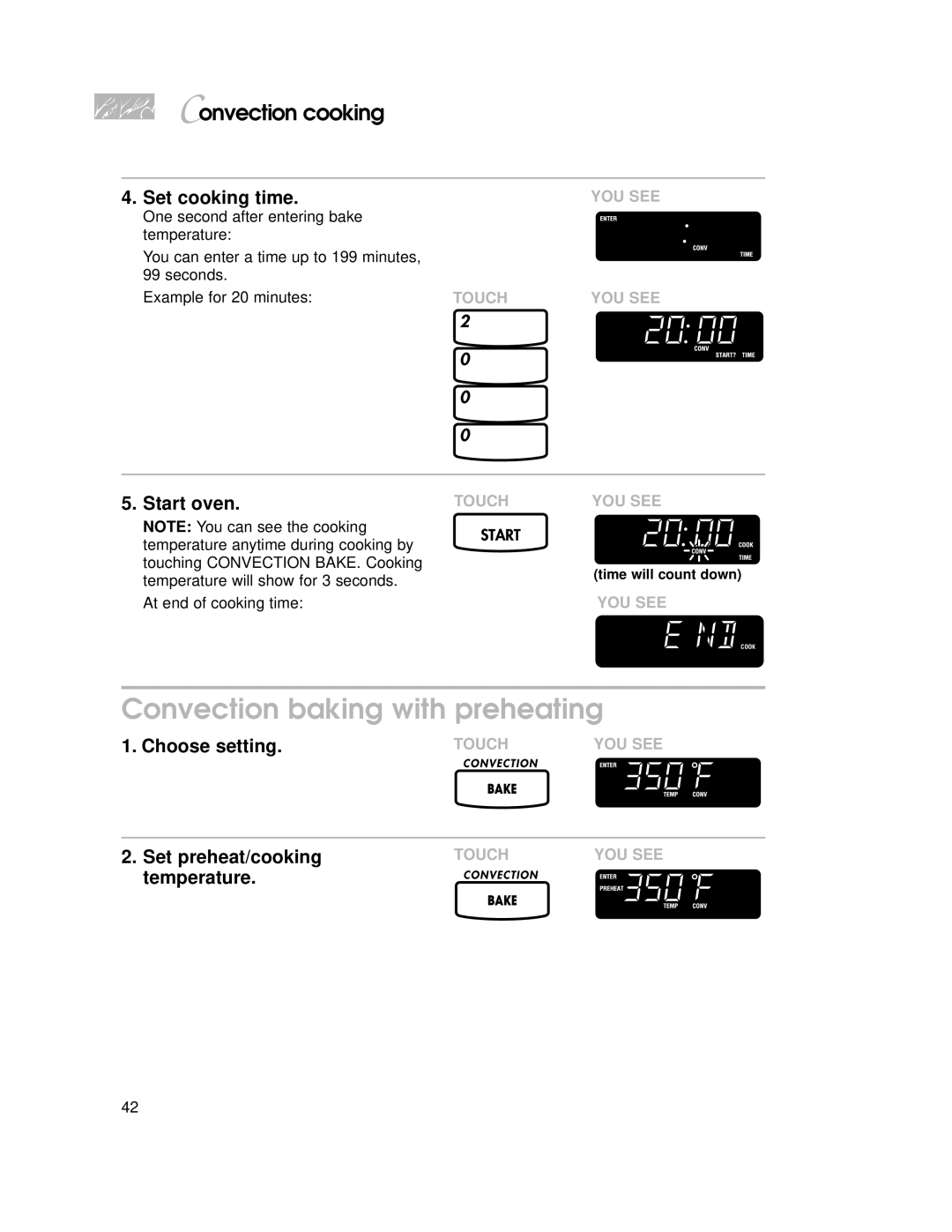 KitchenAid YKHMC107E, 4359916, 3828W5A0969 warranty Convection baking with preheating, Set preheat/cooking temperature 