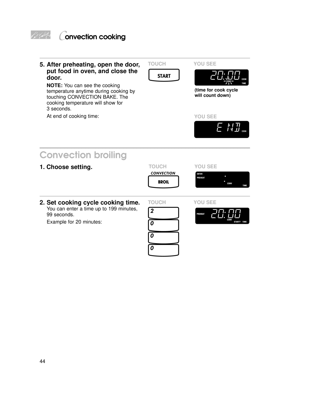 KitchenAid 3828W5A0969, YKHMC107E, 4359916 warranty Convection broiling, Set cooking cycle cooking time 