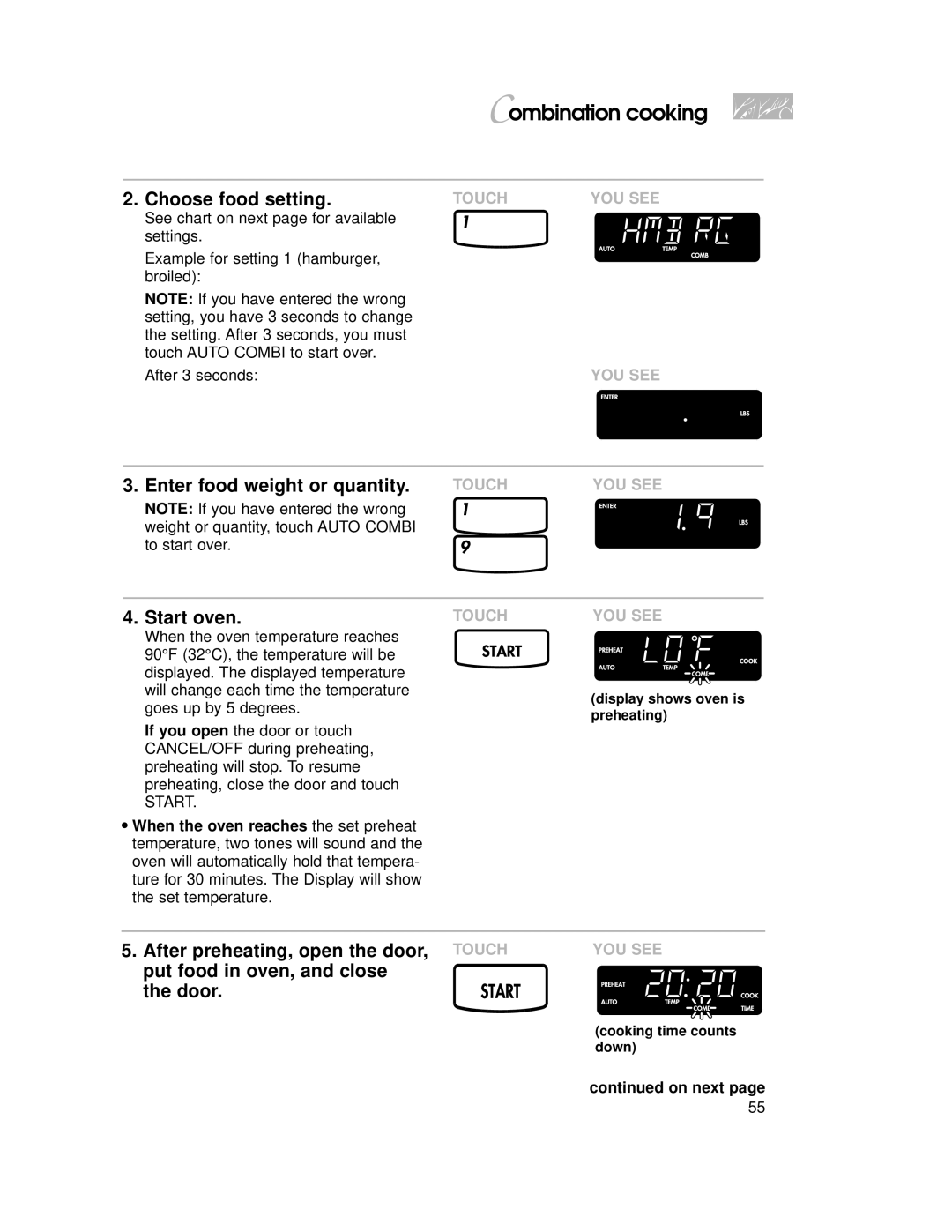 KitchenAid 4359916, YKHMC107E, 3828W5A0969 warranty Choose food setting, Enter food weight or quantity 