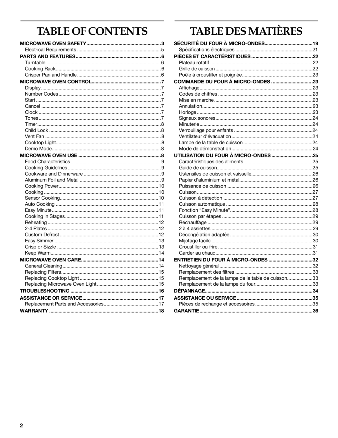 KitchenAid YKHMS155L manual Table DES Matières, Table of Contents 