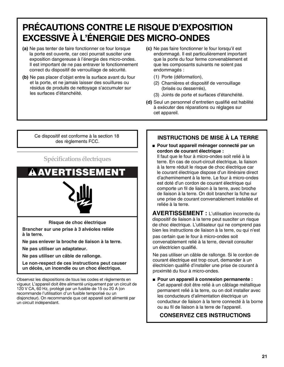 KitchenAid YKHMS155L manual Avertissement, Spécifications électriques 