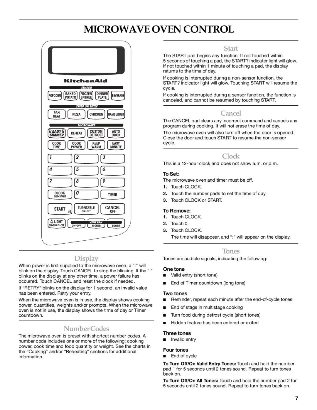 KitchenAid YKHMS155L manual Microwave Oven Control 