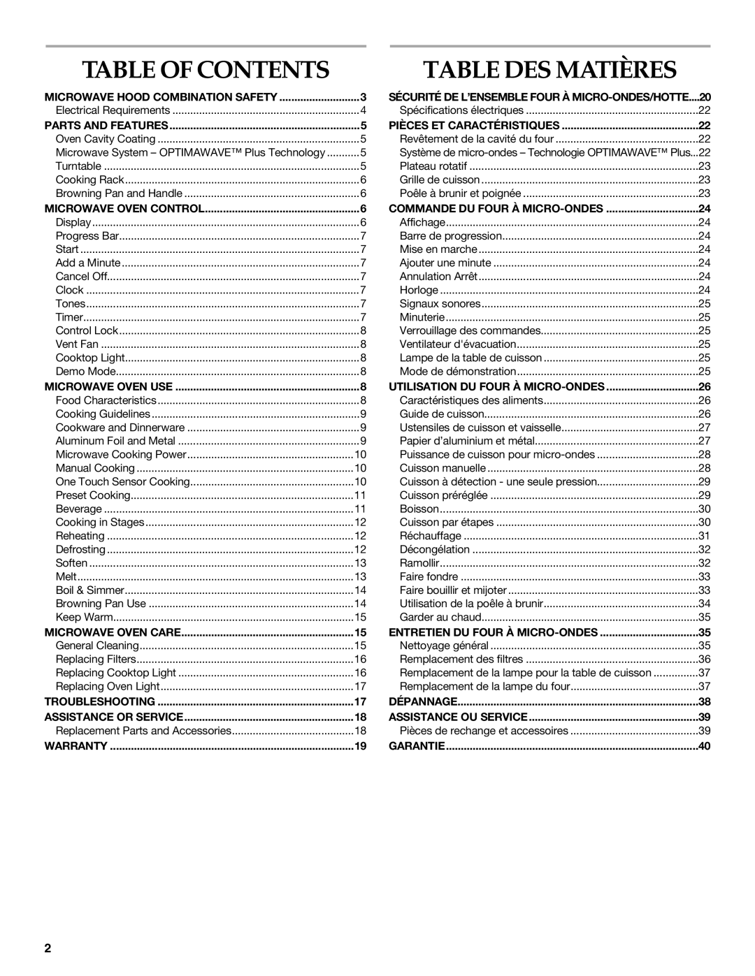 KitchenAid YKHMS175M manual Table DES Matières, Table of Contents 