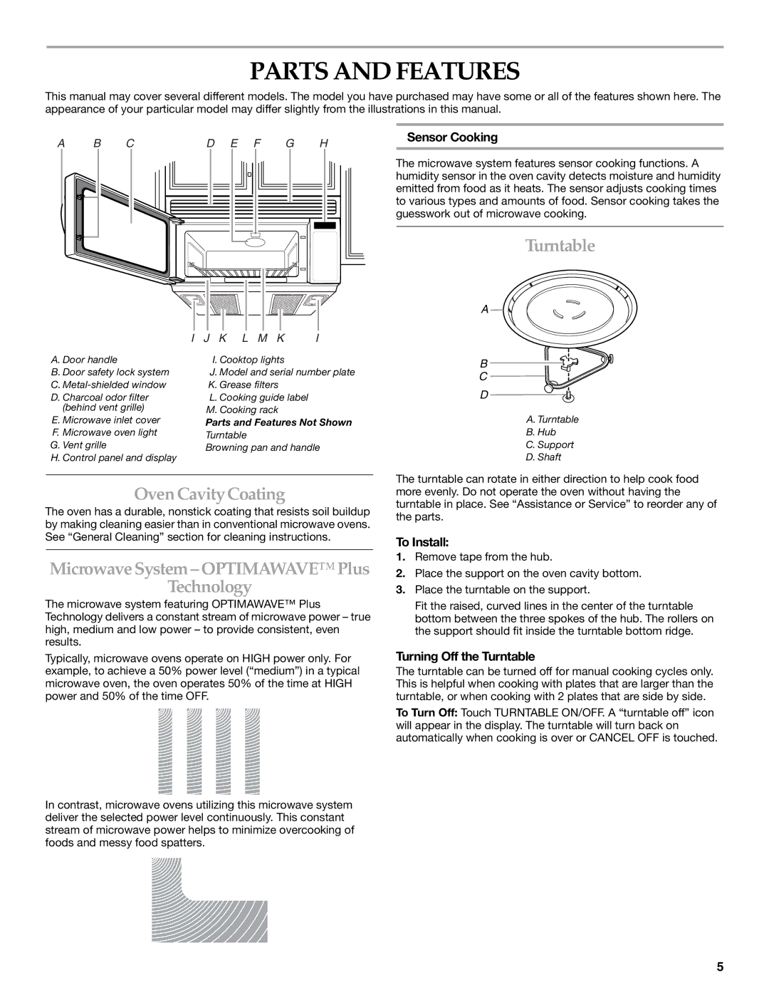 KitchenAid YKHMS175M manual Parts and Features, Turntable, Oven Cavity Coating, Technology 