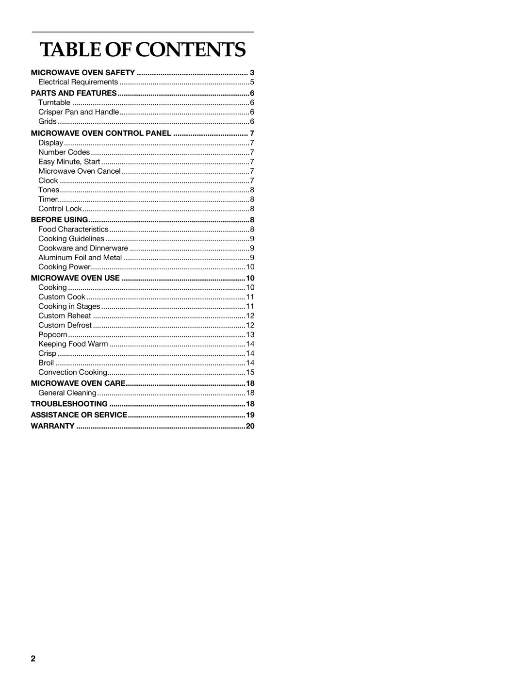 KitchenAid KBMC140, KBMC147, KEMC308, KEMC378, KEMC307, KEMC377, YKEMC307, YKEMC308 manual Table of Contents 