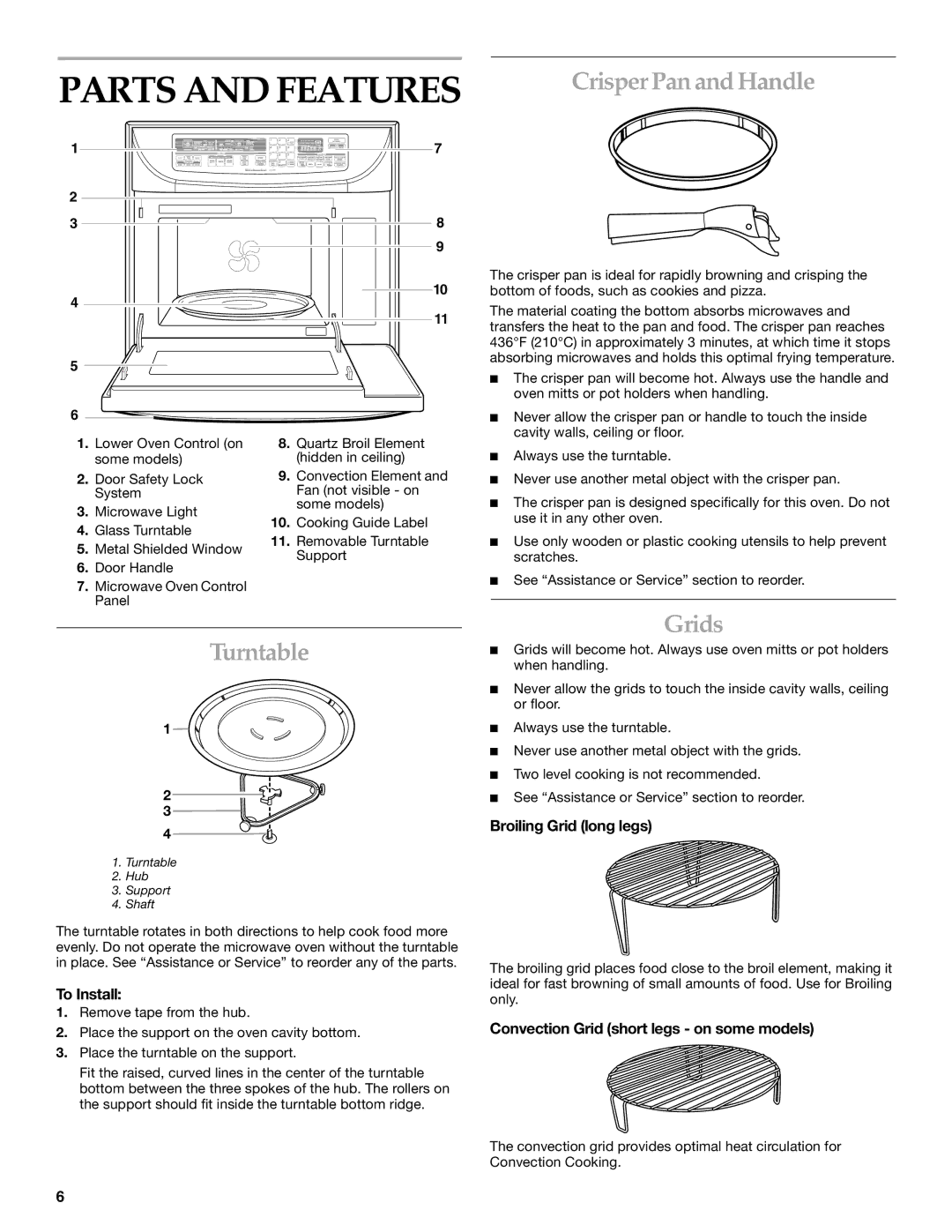 KitchenAid KBMC140, KBMC147, KEMC308, KEMC378, KEMC307, KEMC377, YKEMC307, YKEMC308 Parts and Features, Turntable, Grids 