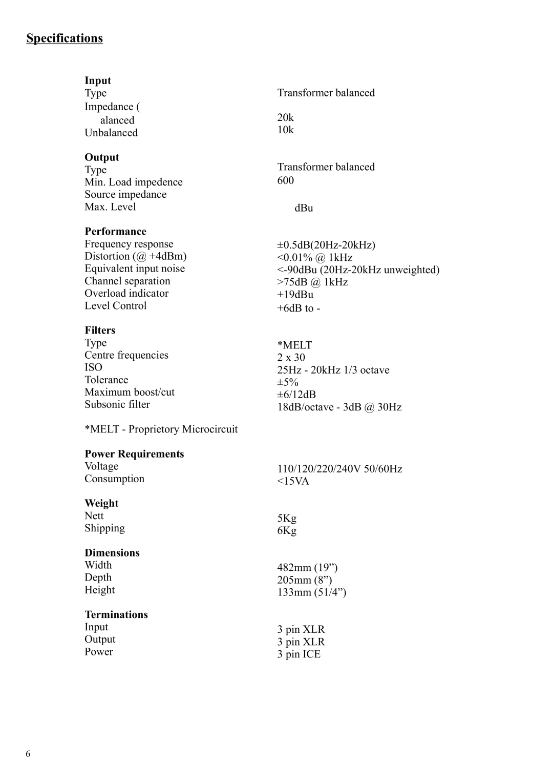 Klark Teknik DN360 manual Specifications, Performance 