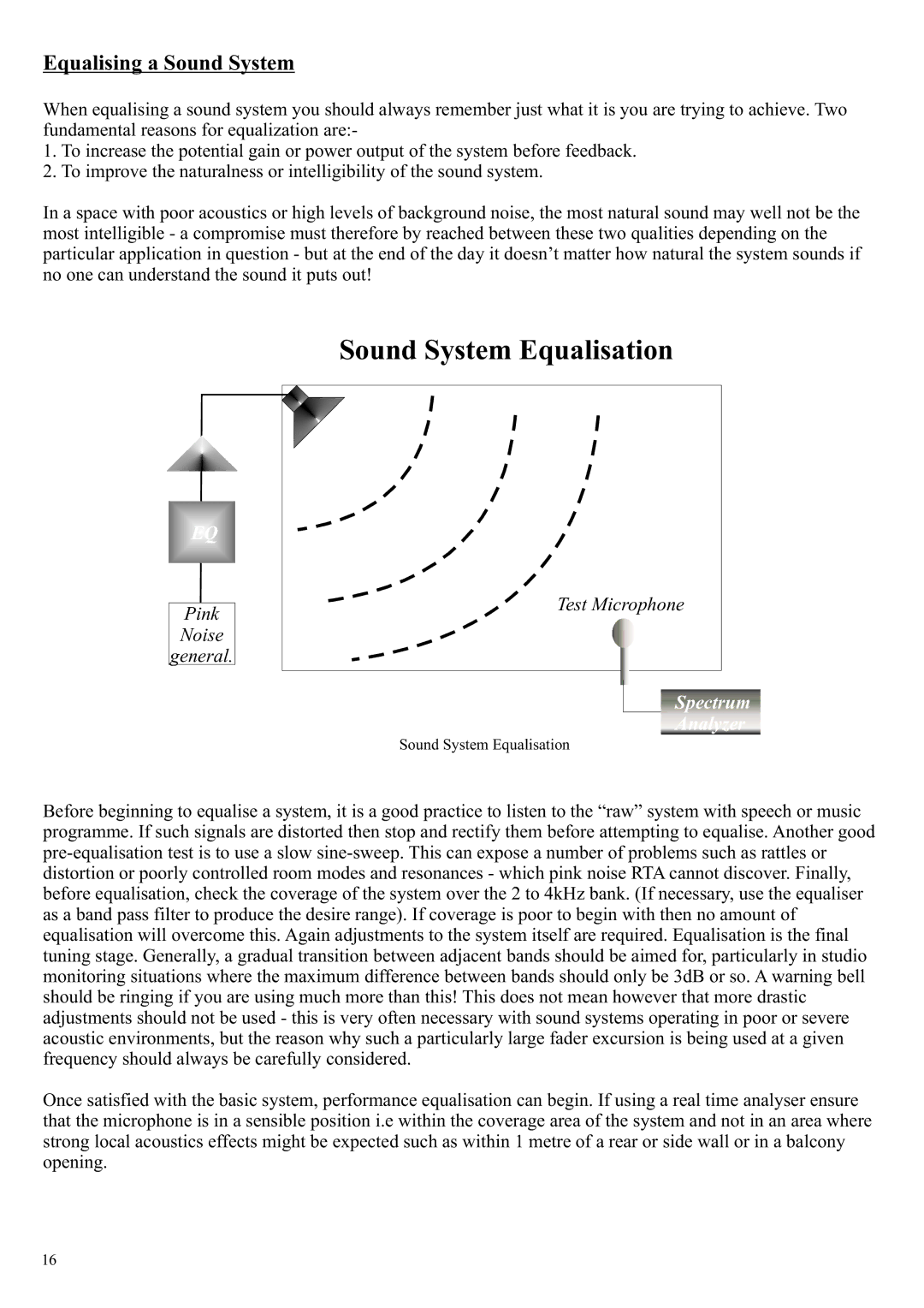 Klark Teknik DN360 manual Sound System Equalisation, Equalising a Sound System 