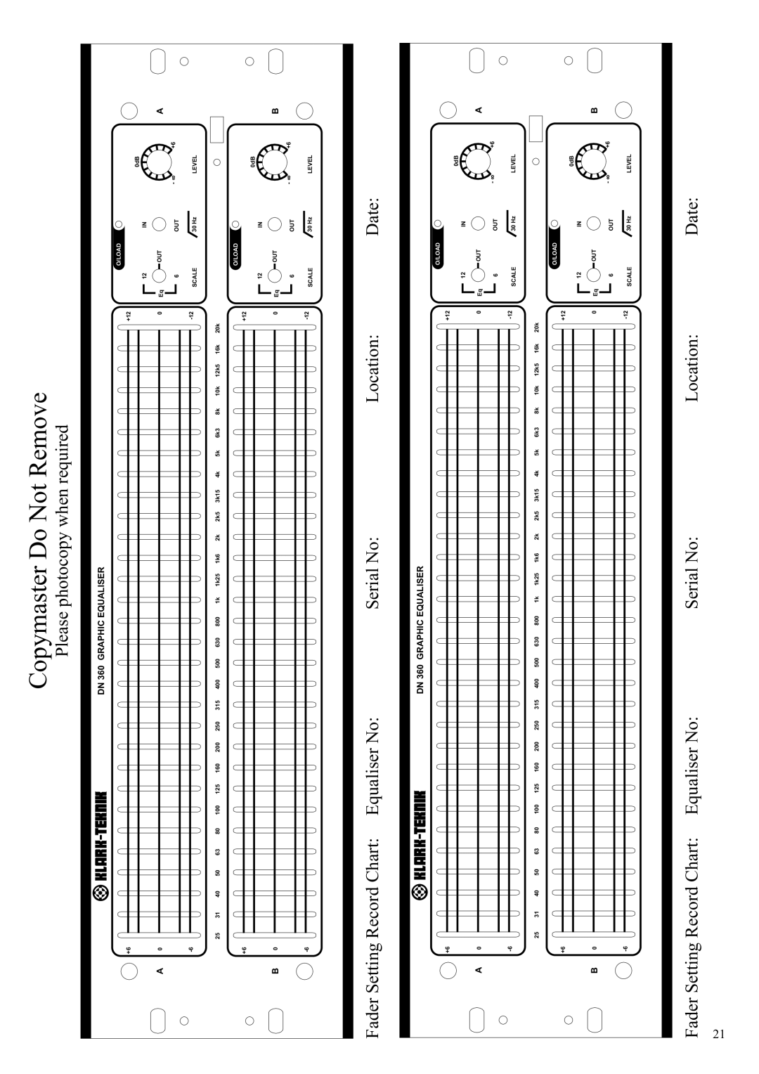 Klark Teknik DN360 manual Copymaster Do Not Remove 