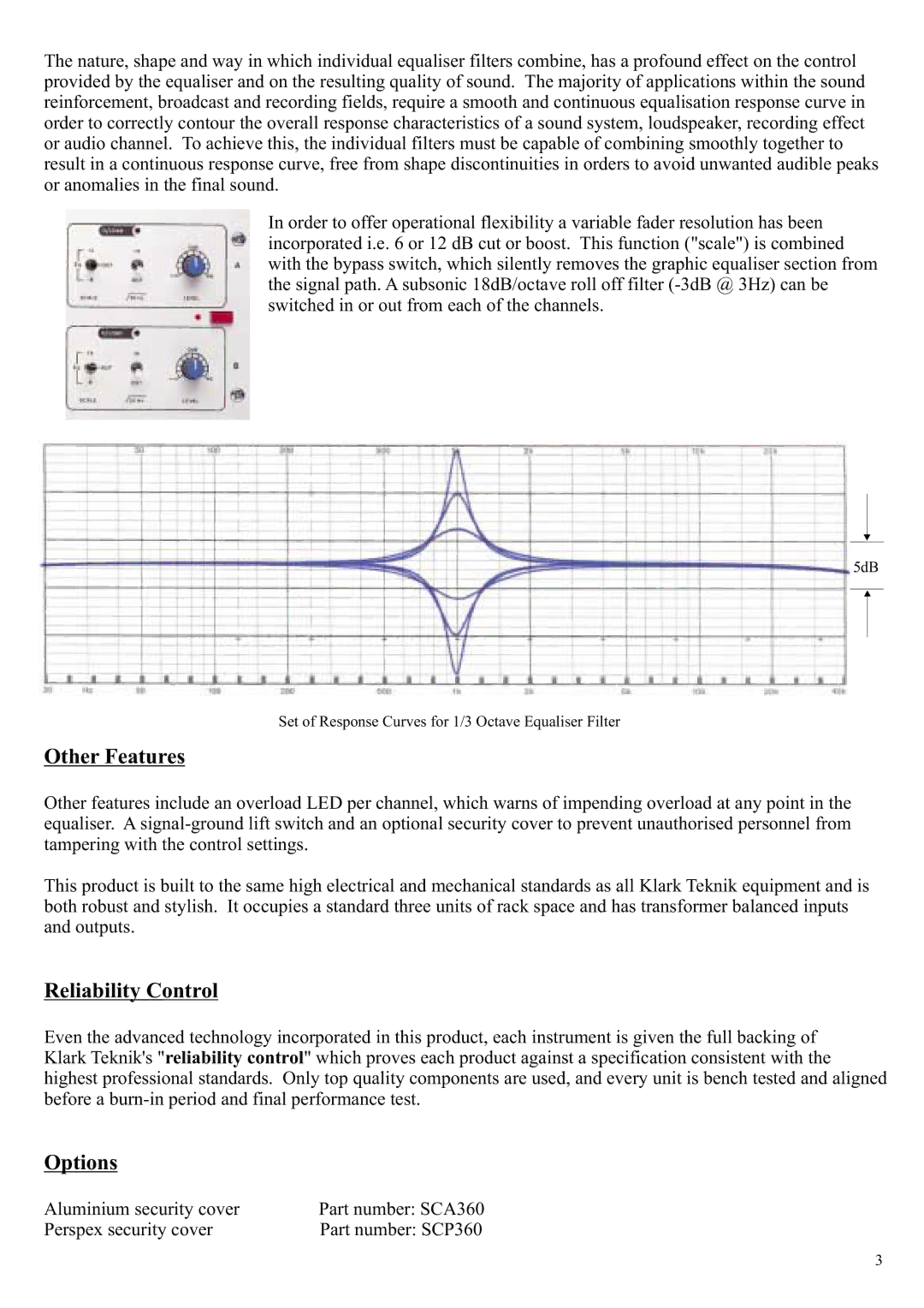 Klark Teknik DN360 manual Other Features, Reliability Control, Options 