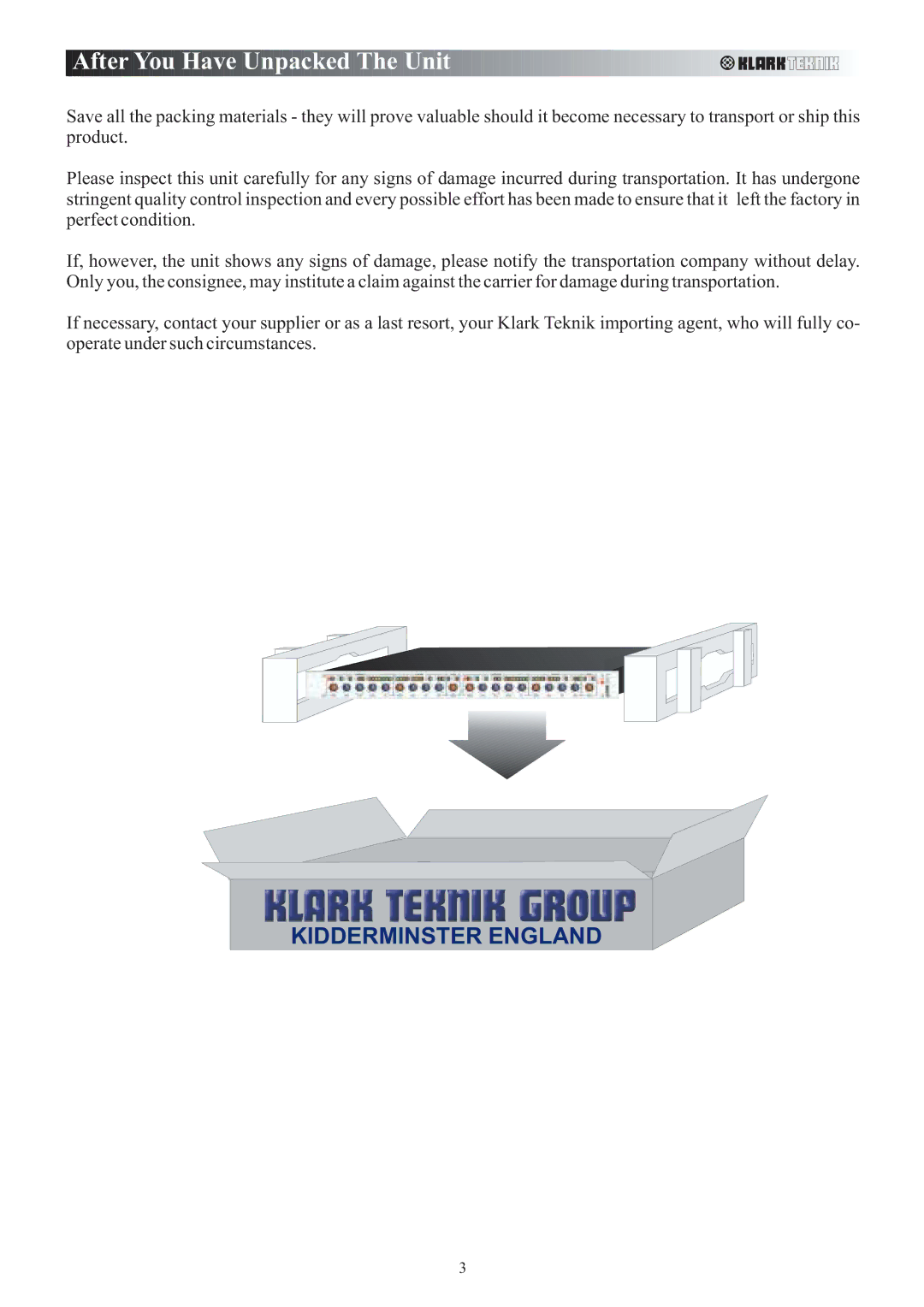 Klark Teknik DN500 manual After You Have Unp a ck e d The Un it 