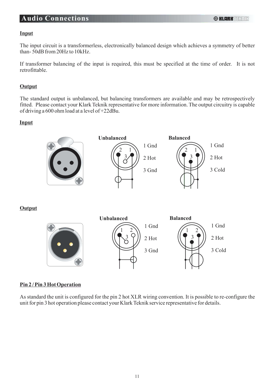 Klark Teknik DN500 manual Audio Connections 