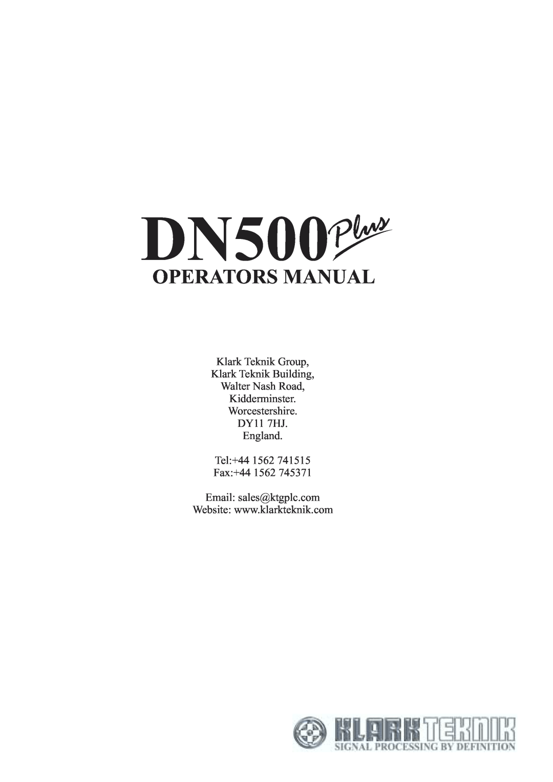 Klark Teknik DN500 manual Operators Manual 