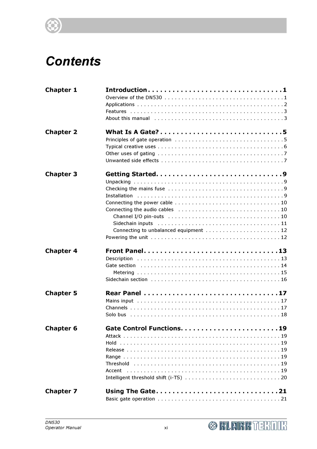 Klark Teknik DN530 specifications Contents 