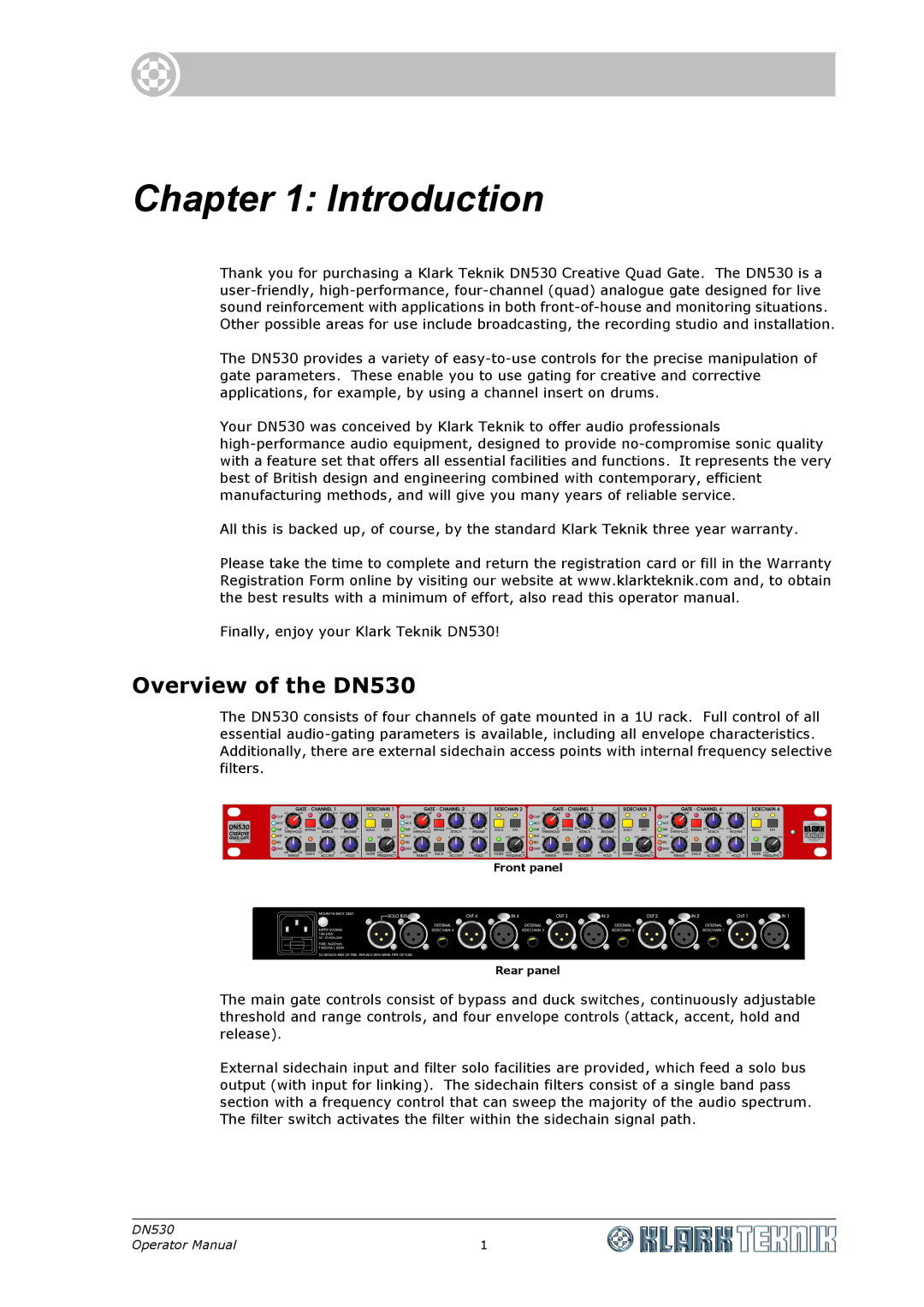 Klark Teknik specifications Introduction, Overview of the DN530 