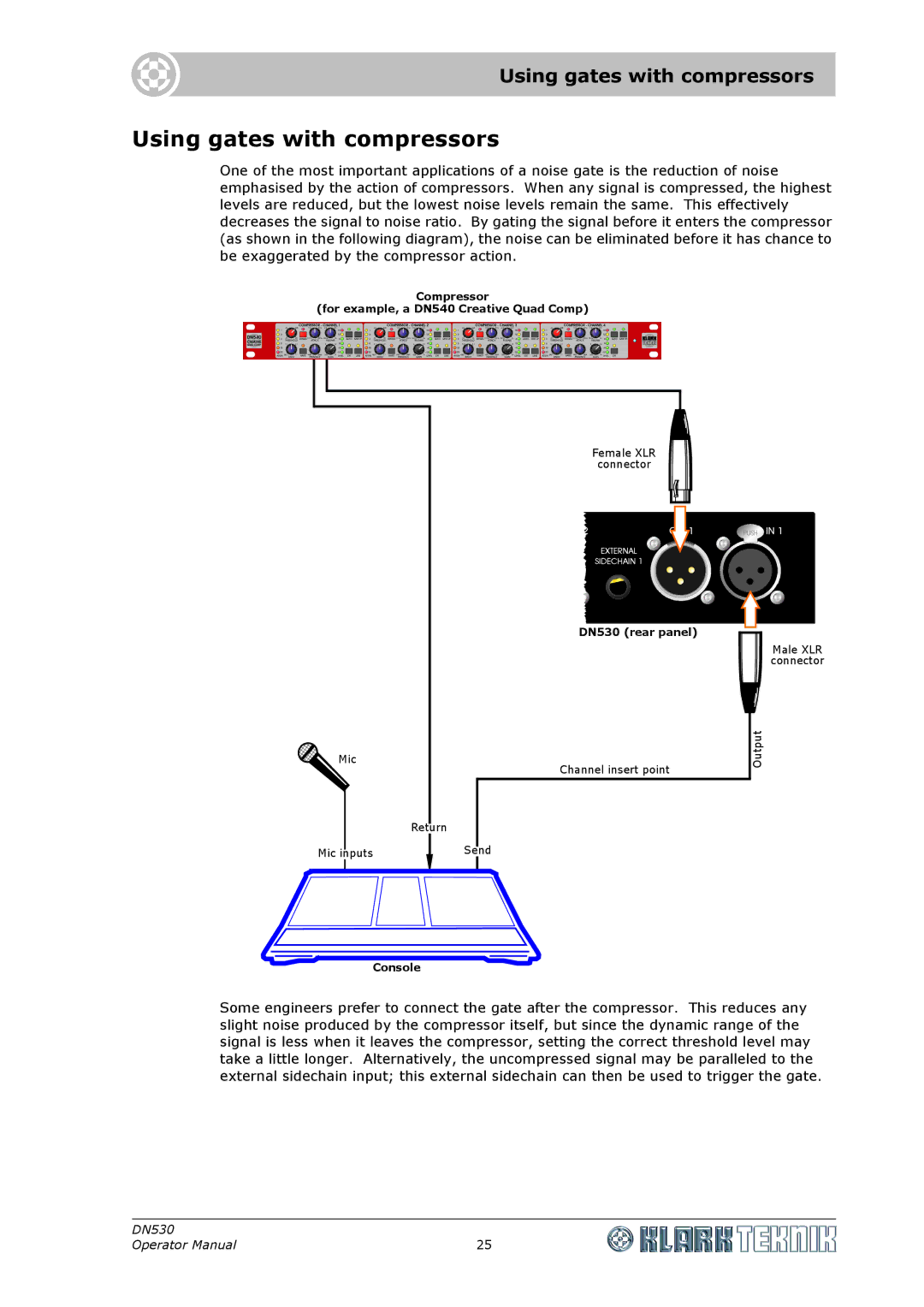 Klark Teknik DN530 specifications Using gates with compressors 