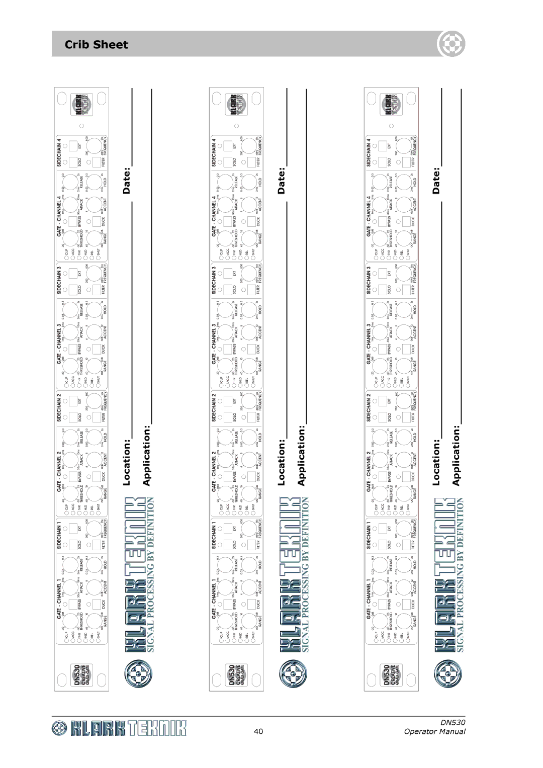 Klark Teknik DN530 specifications Crib Sheet 