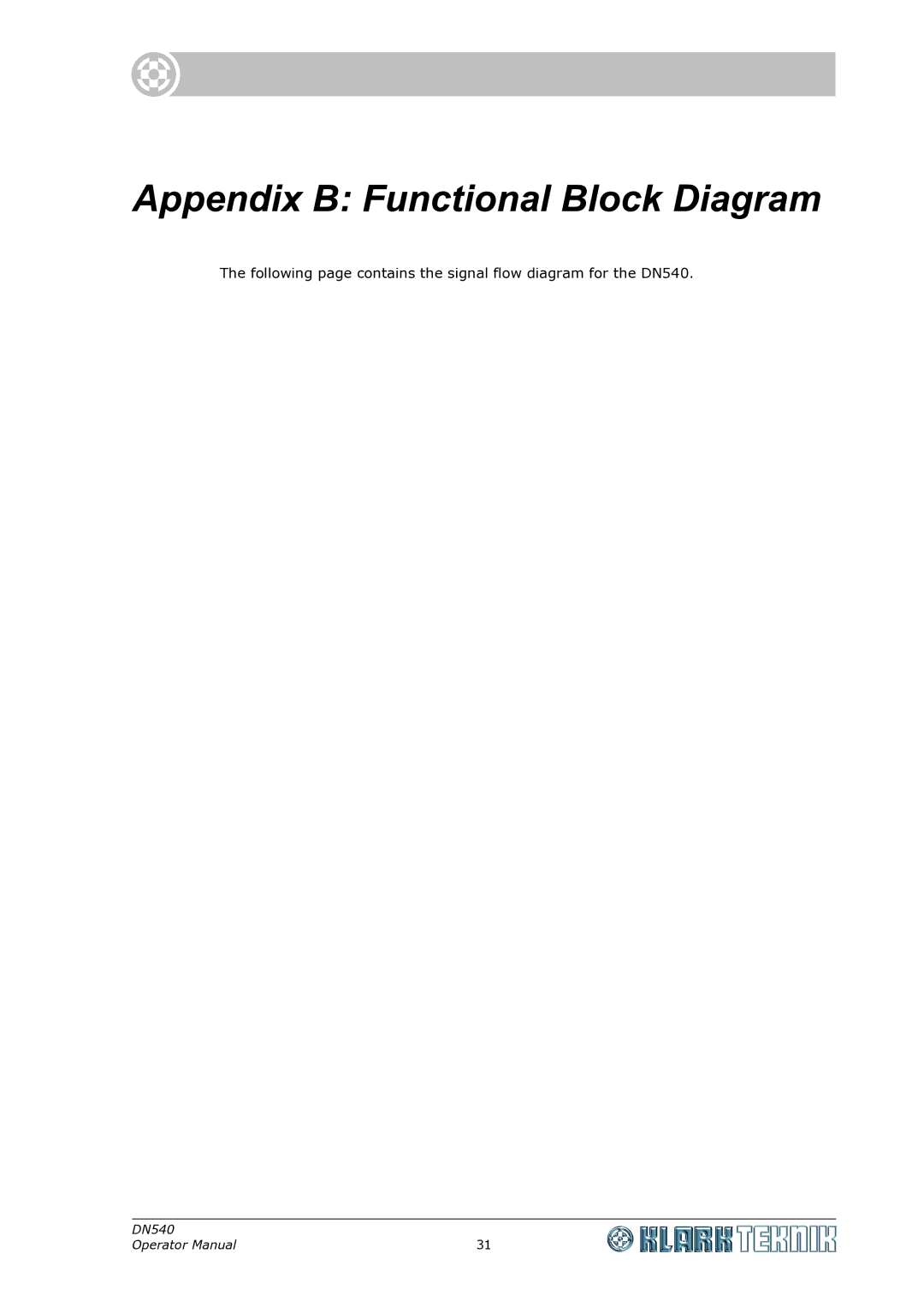 Klark Teknik DN540 specifications Appendix B Functional Block Diagram 