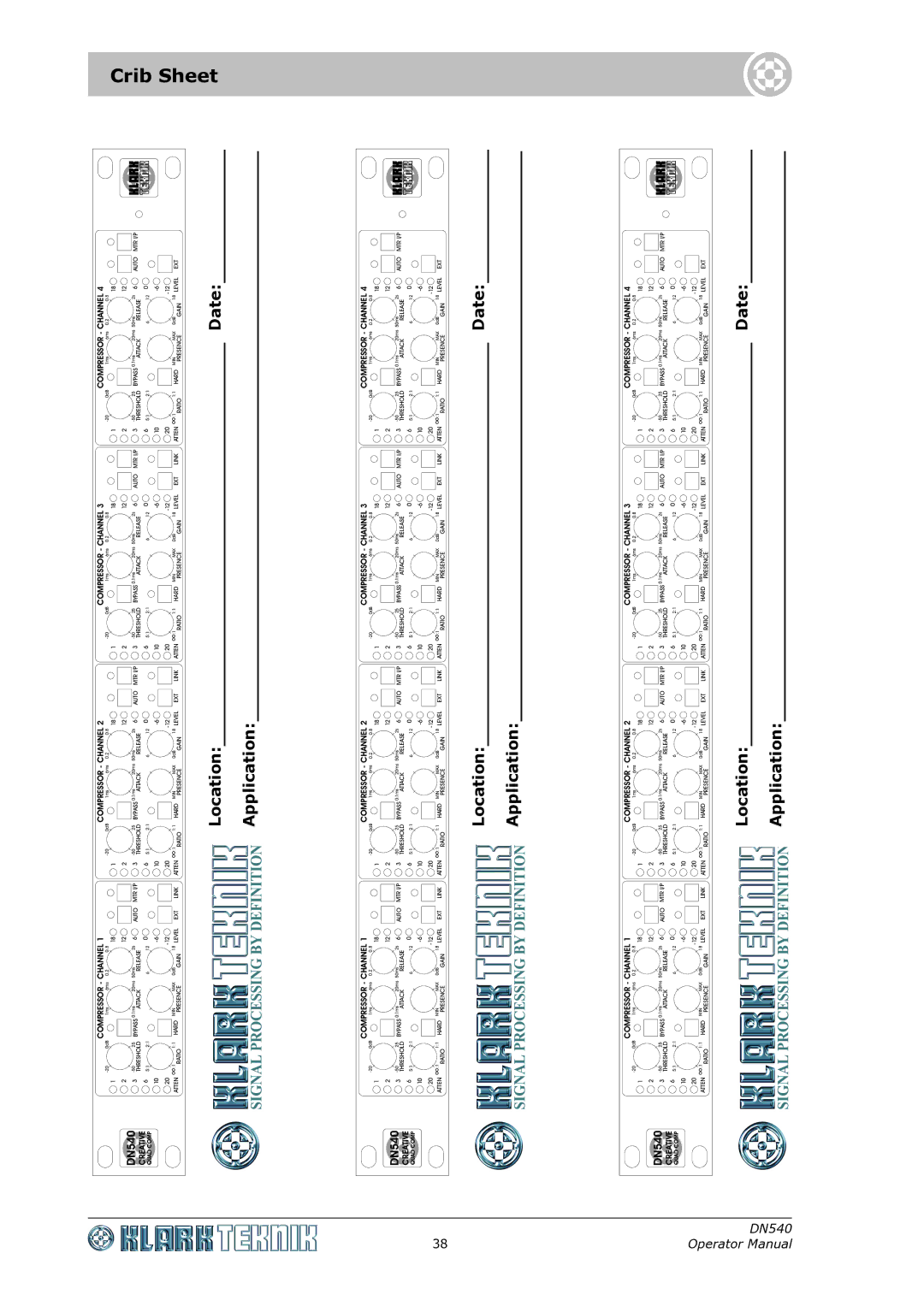 Klark Teknik DN540 specifications Crib Sheet 