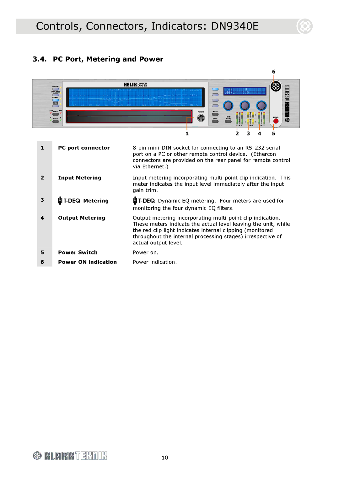 Klark Teknik DN9340E, DN9344E specifications PC Port, Metering and Power 