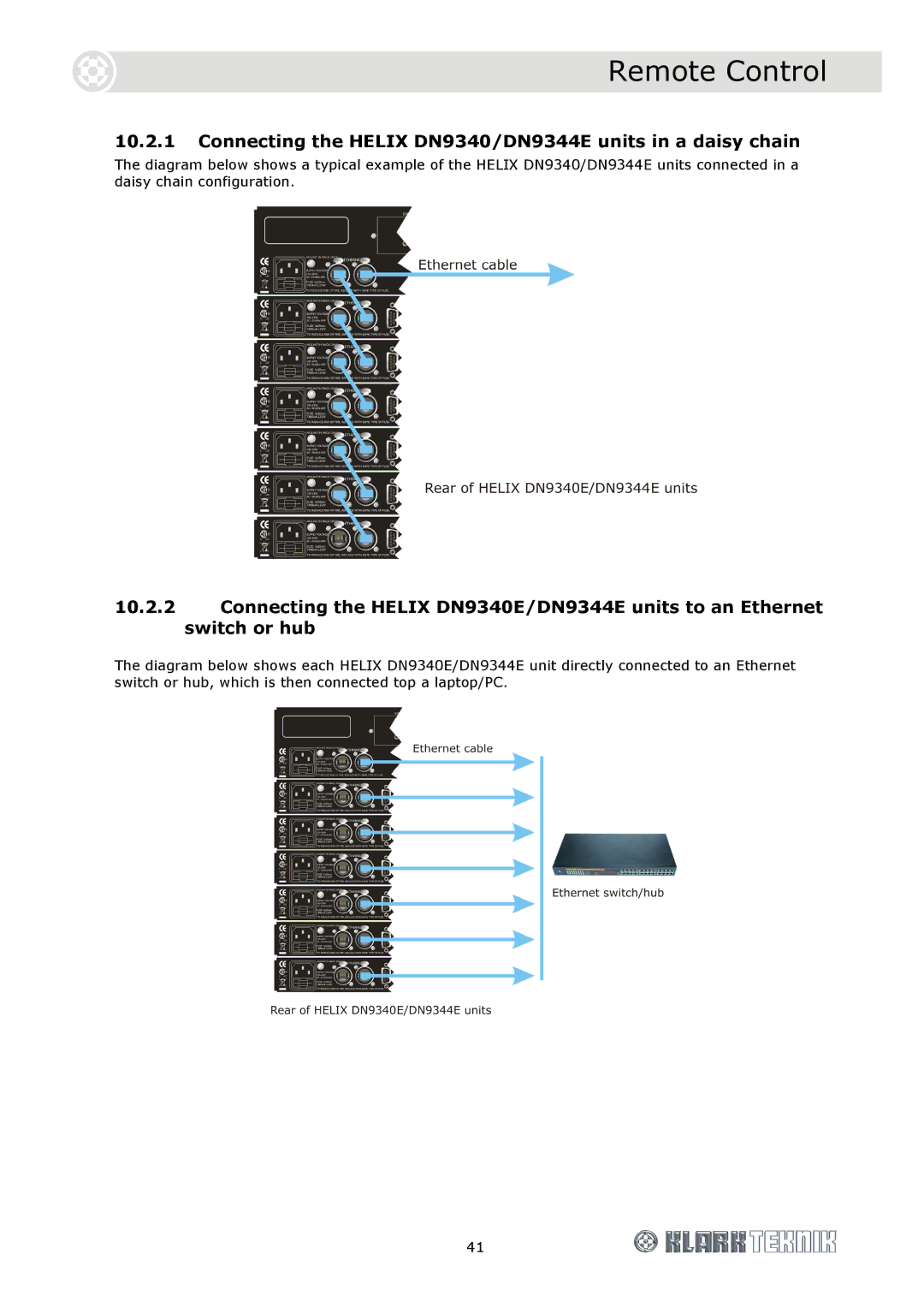 Klark Teknik DN9340E specifications Connecting the Helix DN9340/DN9344E units in a daisy chain 