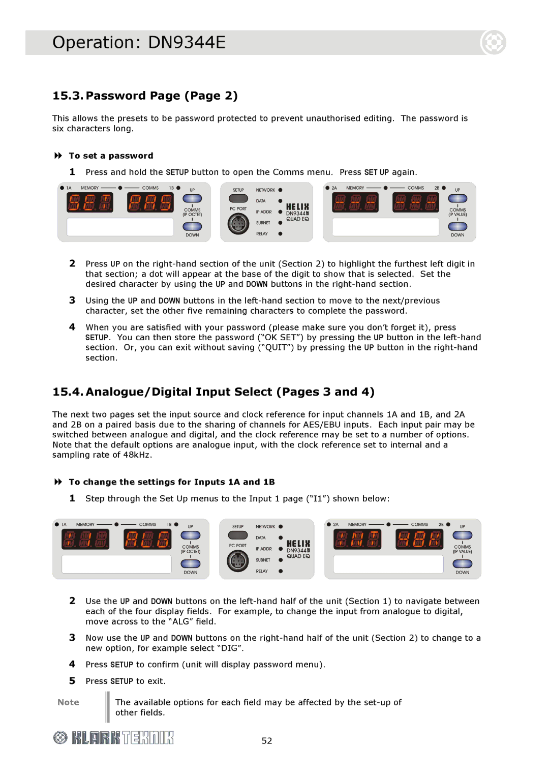 Klark Teknik DN9340E, DN9344E specifications Password, Analogue/Digital Input Select Pages 3, To set a password 