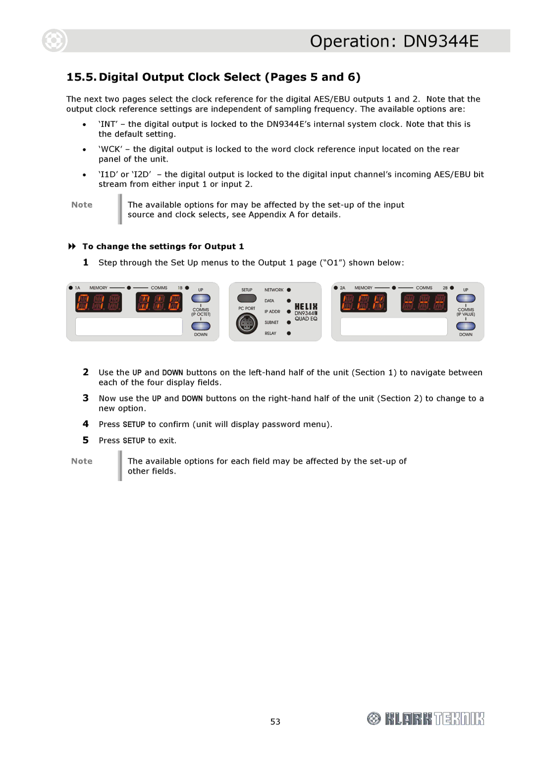 Klark Teknik DN9344E, DN9340E specifications Digital Output Clock Select Pages 5, To change the settings for Output 