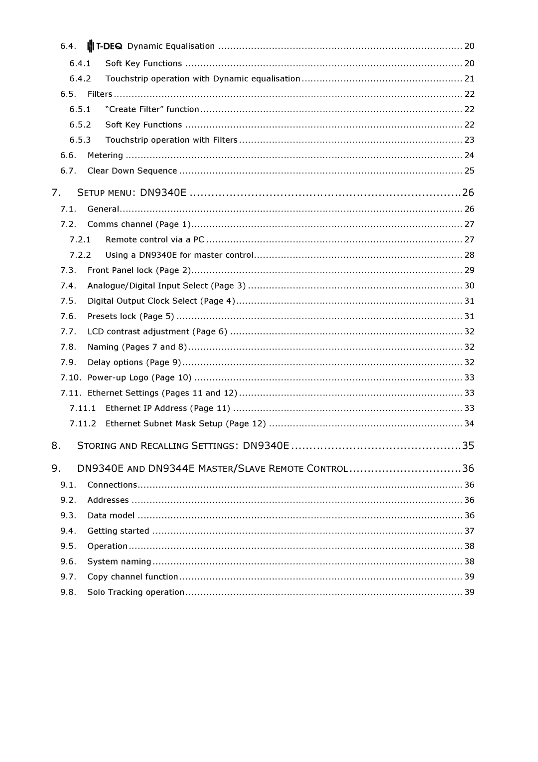 Klark Teknik DN9344E specifications Setup Menu DN9340E 