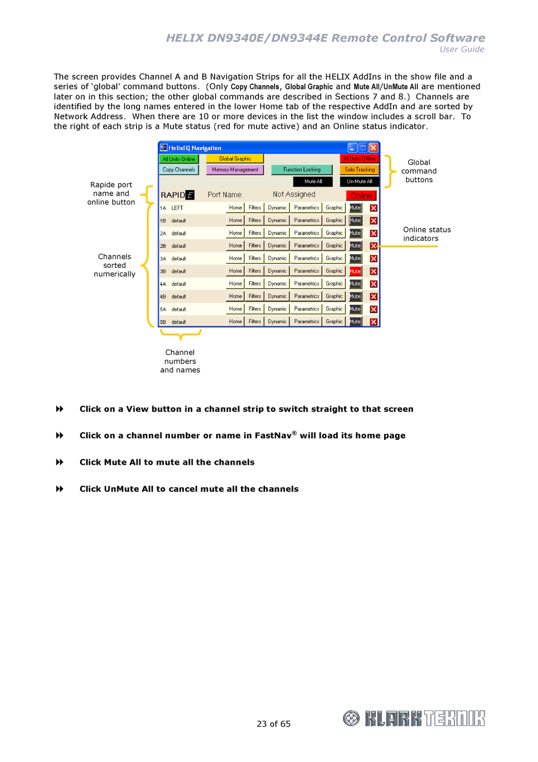 Klark Teknik manual Helix DN9340E/DN9344E Remote Control Software 