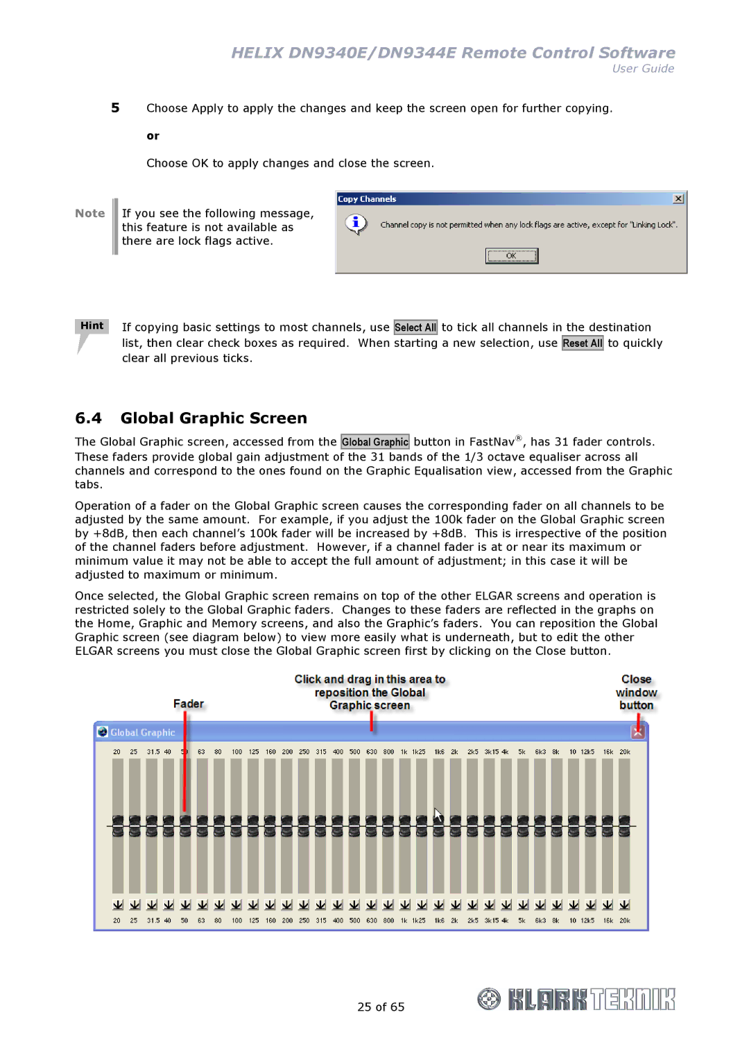 Klark Teknik DN9344E, DN9340E manual Global Graphic Screen, Hint 